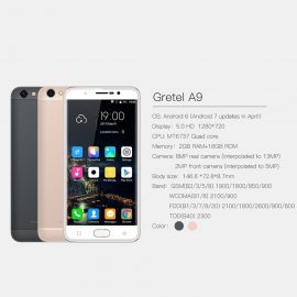 Téléphone mobile Outad GRETEL A9 / Téléphone intelligent /Empreinte digitale avant / 5.0 pouces / 2 Go de RAM 16 Go de RAM / Pour Android/or
