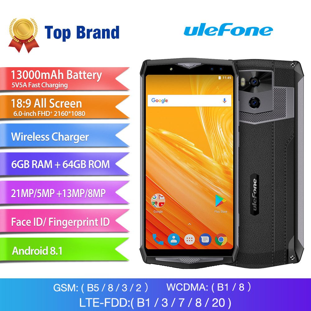Téléphone mobile Générique Ulefone Puissance 5 Smartphone Octa Core CPU Android 8.1 6Go RAM double IMEI 13000mAh Téléphone mobile Générique Ulefone Puissance 5 Smartphone Octa Core CPU Android 8.1 6Go RAM double IMEI 13000mAh
